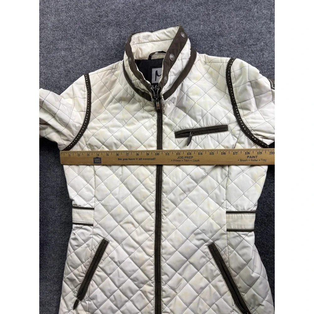 Miller‎ Quilted Longline Jacket Womens Size S White Brown Equestrian Full Zip